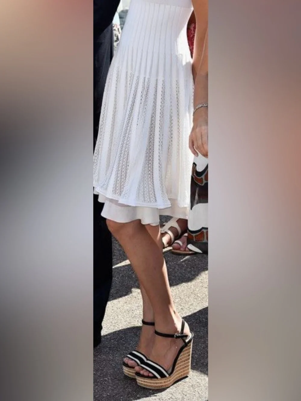 Gucci Black and Cream Wedge Sandals with Ankle Strap